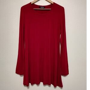 Lock & Love Dark Raspberry Long Sleeve Round Neck Shark Bite Hem Top Size XXL